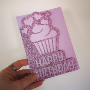Cupcake Happy Birthday Card Glitter