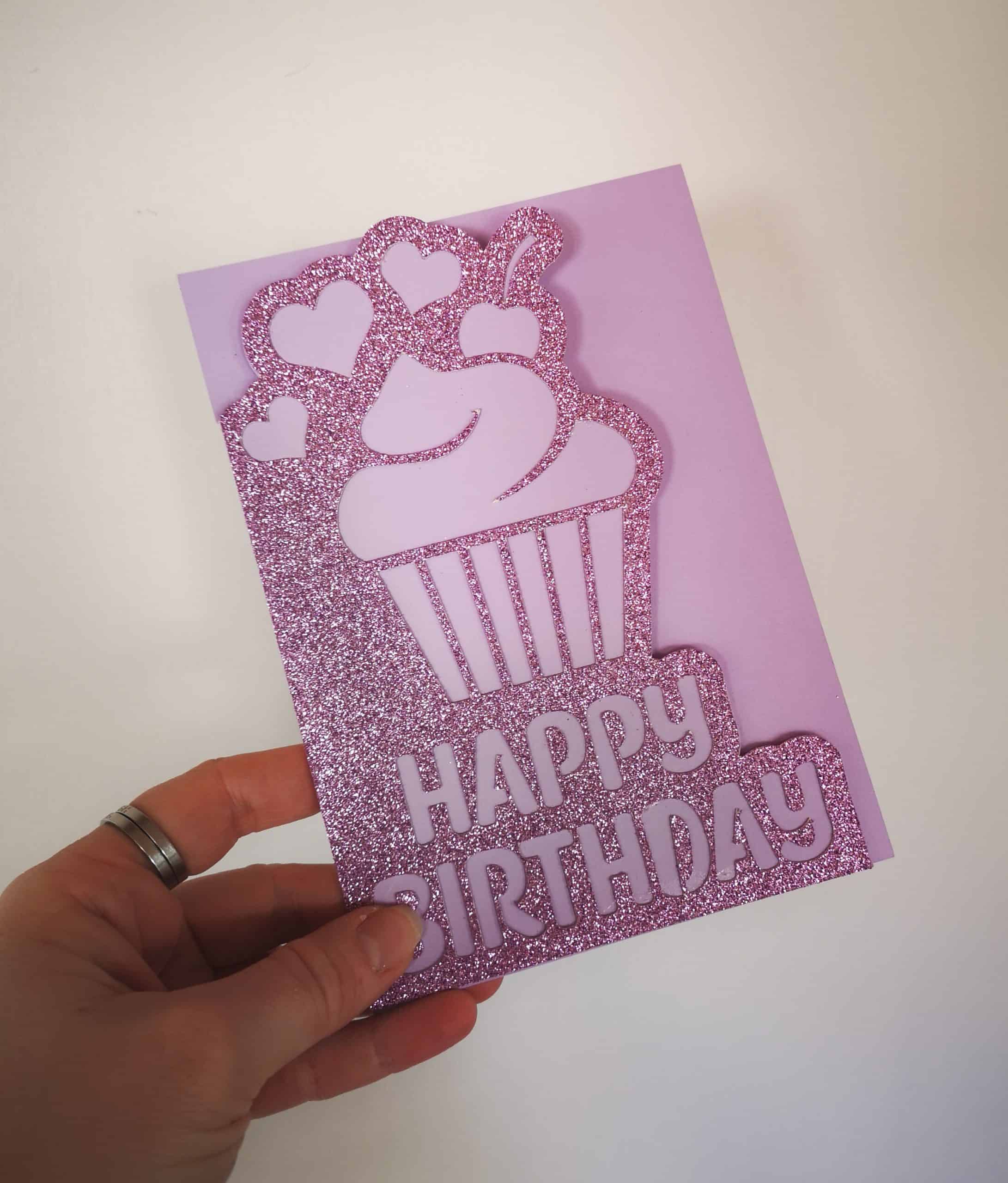 Cupcake Happy Birthday Card Glitter