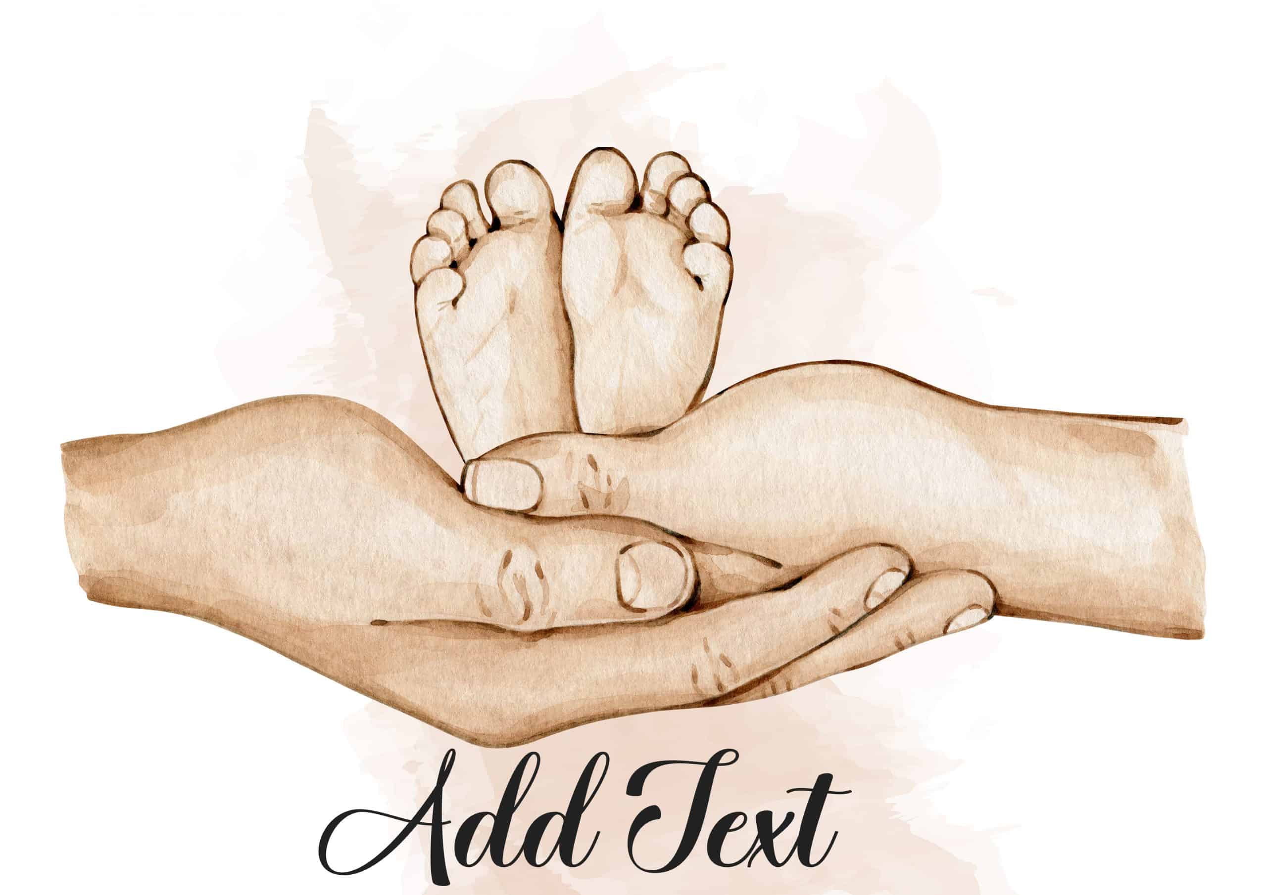 Personalised print with baby feet and parents hands